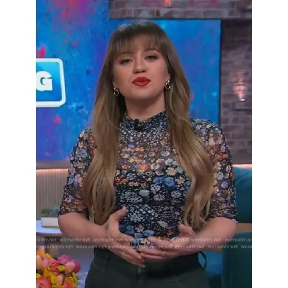 Anthropologie Floral Mesh Mock Neck Top Black Multi Medium ASO Kelly Clarkson - Picture 2 of 11